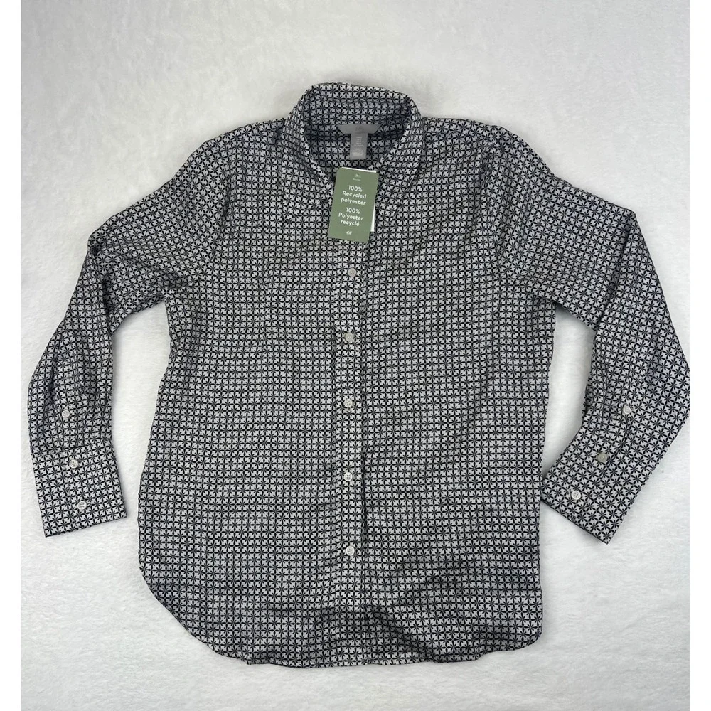 H&M Men's Geometric Print Button Down Shirt Long Sleeve‎ Polyester Size Medium